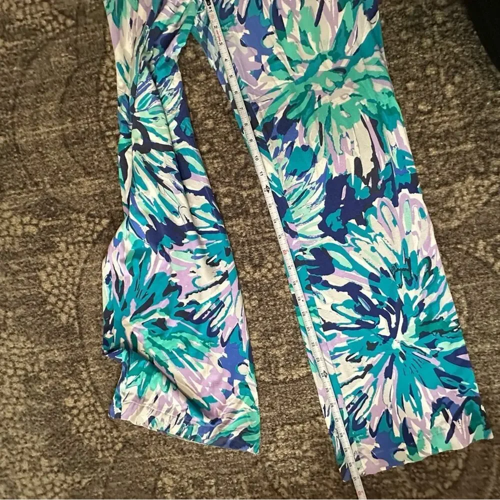 Lilly Pulitzer Women’s M Blue Purple Off Tropic Print Georgie May Palazzo Pants - Picture 7 of 8